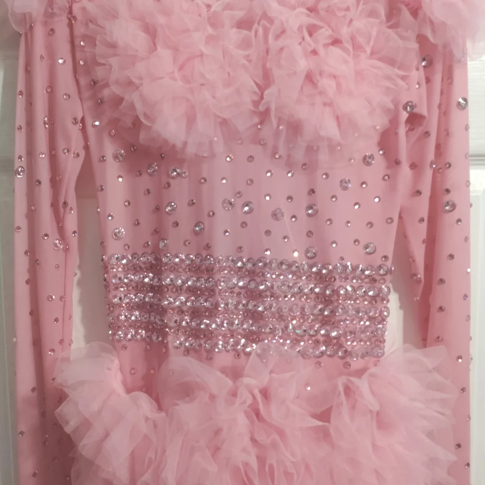Pink Rhinestone Ruffle Bodysuit - Picture 2 of 5